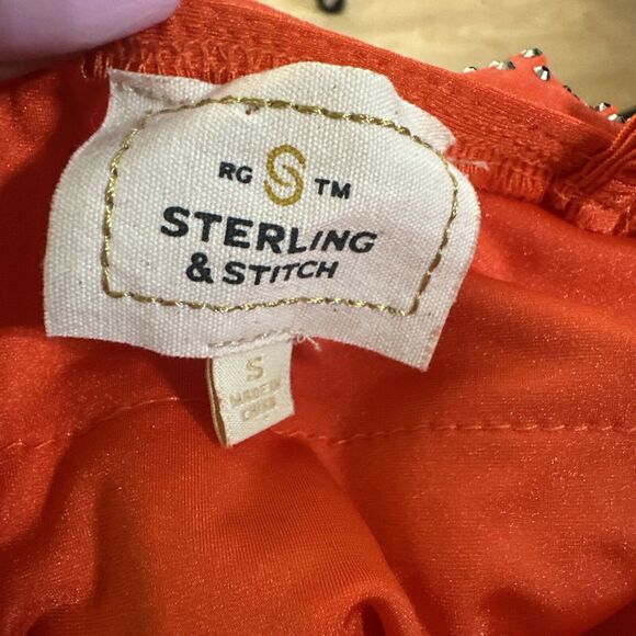 Sterling and Stitch Orange Silver Studded Fringe Stretch Halter Top Sz Small EUC - Picture 8 of 8